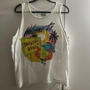 Men’s white “mussel beach” SpongeBob tank. XL. UEC
